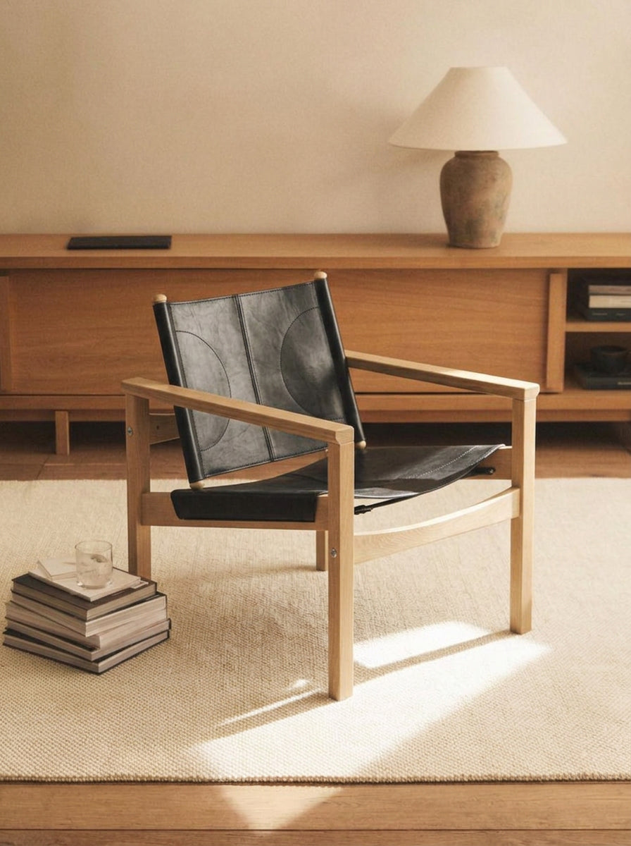 PEGLEV FAUTEUIL BUTACA ROBLE CUERO NEGRO