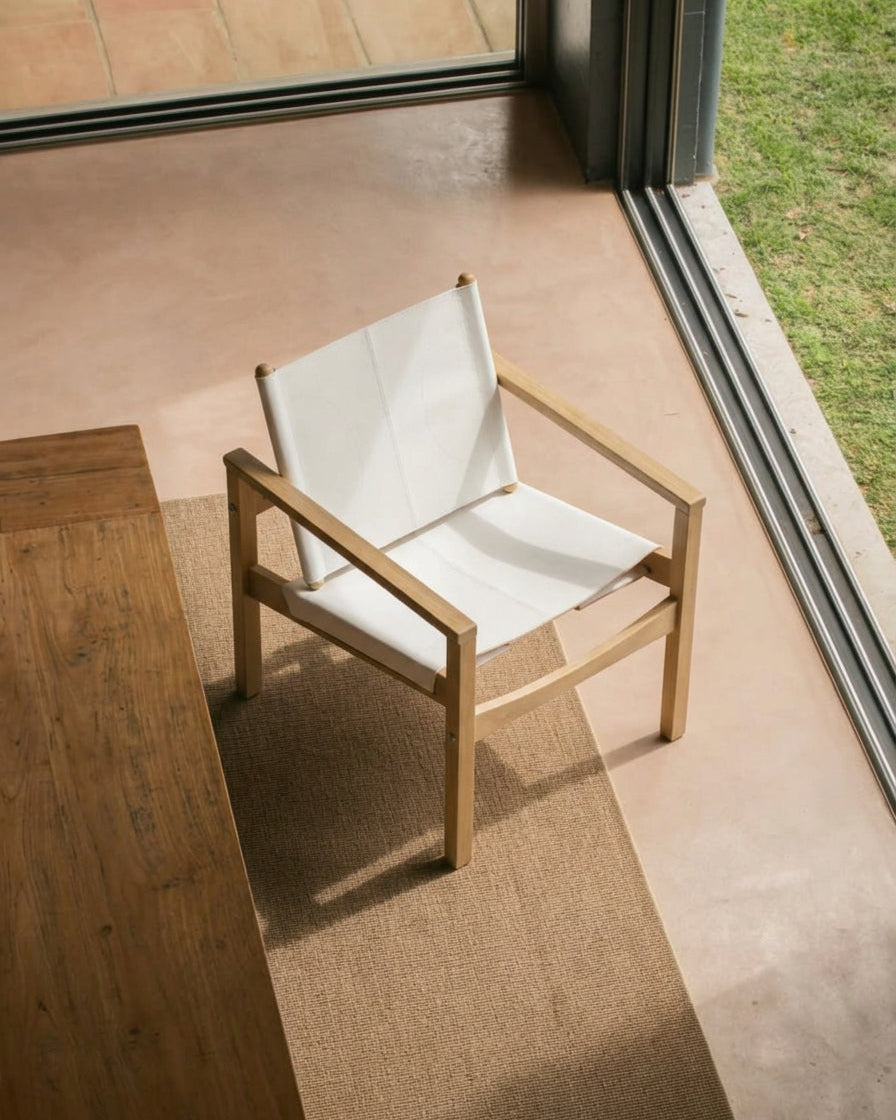 PEGLEV FAUTEUIL BUTACA ROBLE CUERO BLANCO