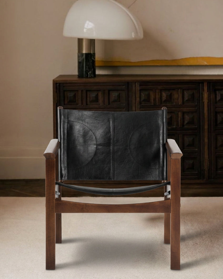 PEGLEV FAUTEUIL BUTACA NOGAL CUERO NEGRO