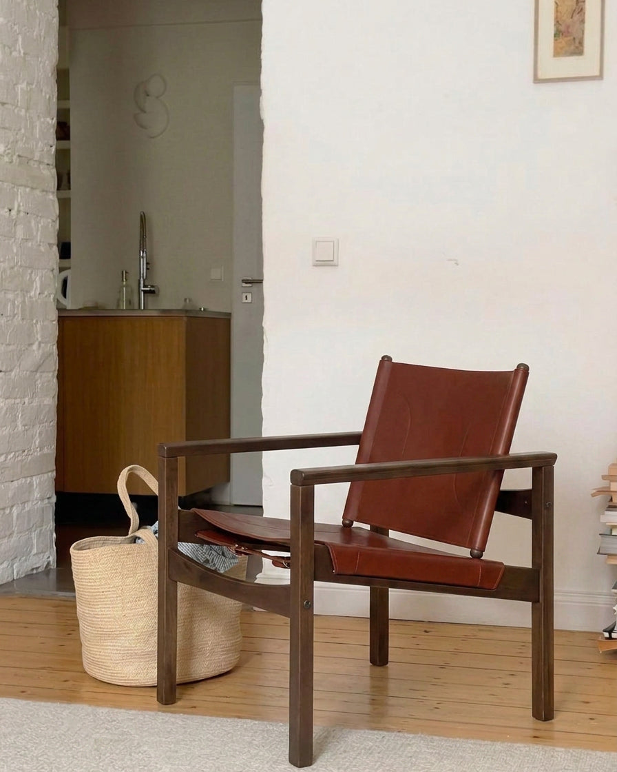 PEGLEV FAUTEUIL BUTACA NOGAL CUERO COGNAC