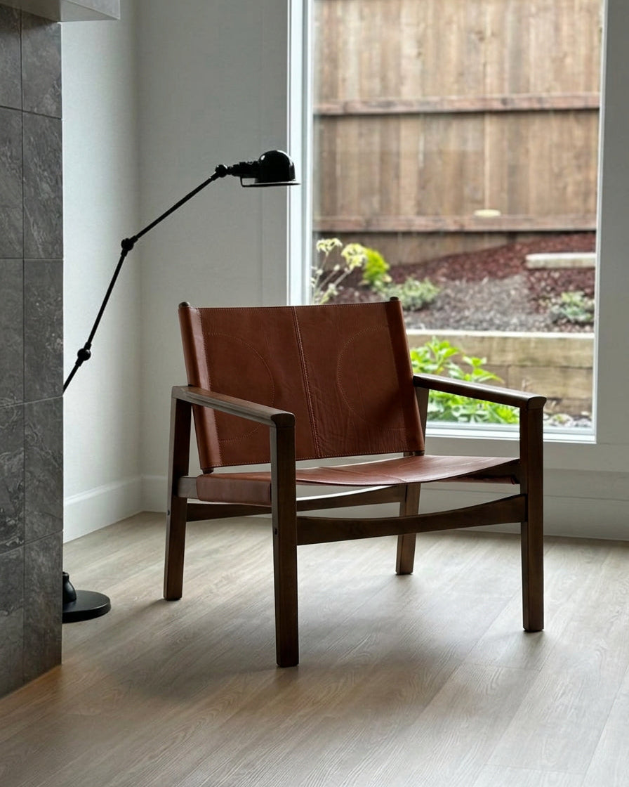 PEGLEV FAUTEUIL BUTACA NOGAL CUERO TERRACOTTA
