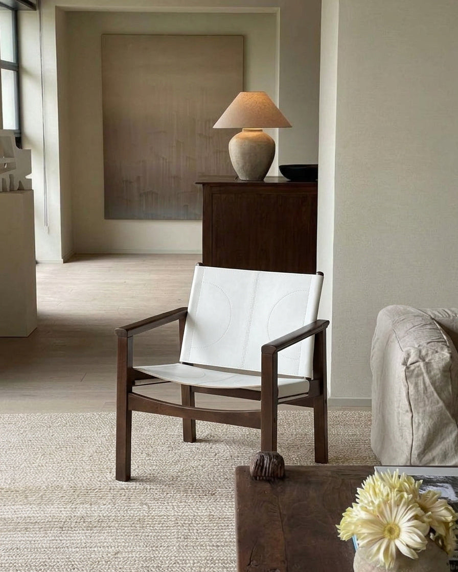 PEGLEV FAUTEUIL BUTACA NOGAL CUERO BLANCO